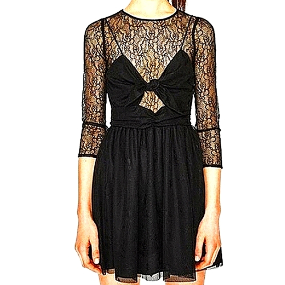 ZARA Trafaluc Lace Twist Front Mini Dress NWT #LBD